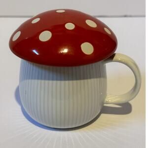 World Market Mushroom Lidded Coffe Mug Red Polka Dot Lid Mug Whimsical Fairy